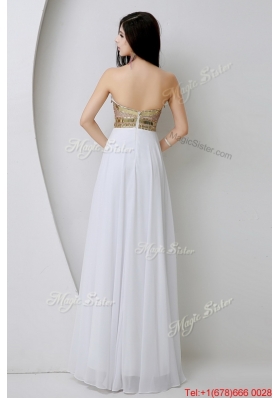 Beautiful Empire Sequined White Prom Dresses with Beading