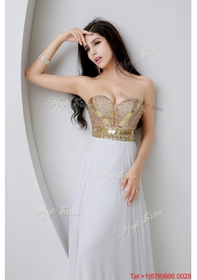 Beautiful Empire Sequined White Prom Dresses with Beading