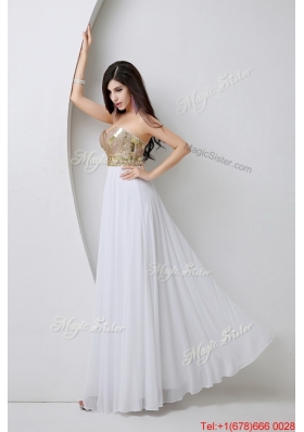 Beautiful Empire Sequined White Prom Dresses with Beading