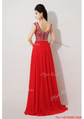 Discount Brush Train Beaded Prom Dresses with Bateau for 2016