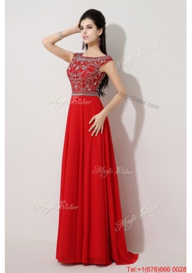 Discount Brush Train Beaded Prom Dresses with Bateau for 2016