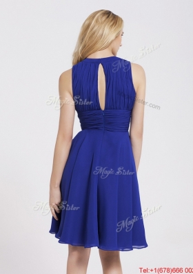 Fashionable Short Royal Blue Prom Dresses with Hand Made Flowers for 2016