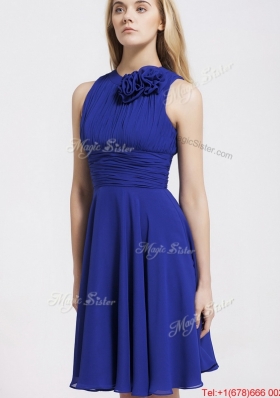 Fashionable Short Royal Blue Prom Dresses with Hand Made Flowers for 2016