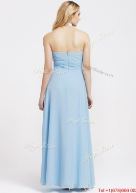 Gorgeous Halter Top Ruffles and Belt Baby Blue Prom Dresses for 2016