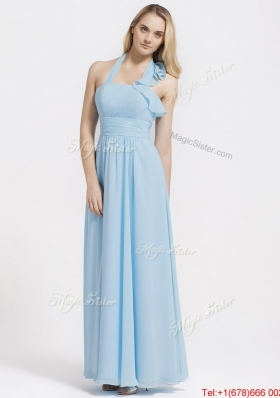 Gorgeous Halter Top Ruffles and Belt Baby Blue Prom Dresses for 2016