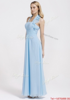 Gorgeous Halter Top Ruffles and Belt Baby Blue Prom Dresses for 2016