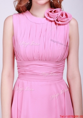 Gorgeous Rose Pink Prom Dresses with Pleats and Hand Made Flowers for 2016