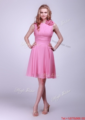 Gorgeous Rose Pink Prom Dresses with Pleats and Hand Made Flowers for 2016