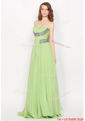 Hot Sale Strapless Brush Train Prom Dresses in Apple Green