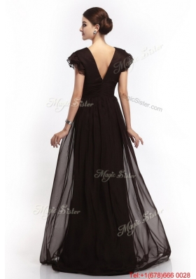 Hot Sale V Neck Ruching Empire Brush Train Prom Dresses in Black