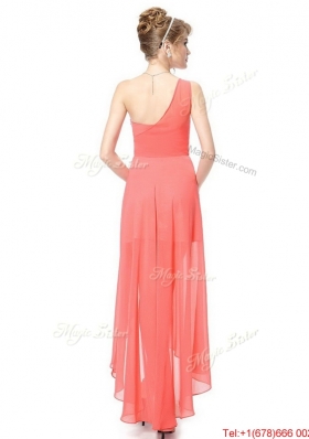 Latest High Low One Shoulder Prom Dresses with Side Zipper