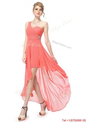 Latest High Low One Shoulder Prom Dresses with Side Zipper