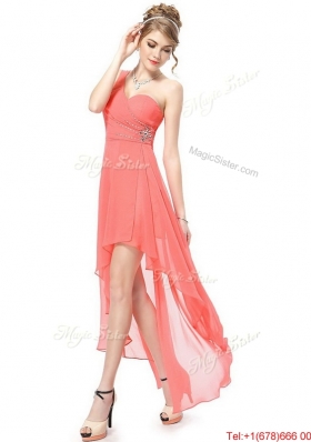 Latest High Low One Shoulder Prom Dresses with Side Zipper