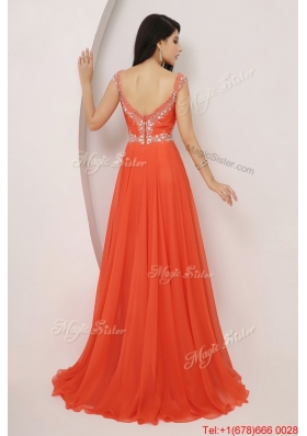 New Arrivals Brush Train Prom Dresses with High Slit and Beading