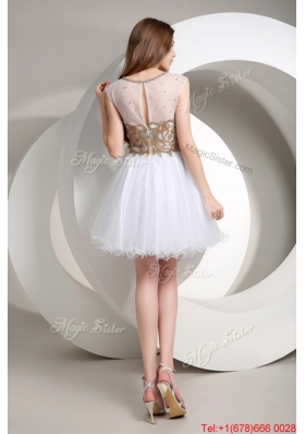 Perfect A Line Beaded Mini Length Prom Dresses in White