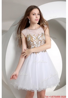 Perfect A Line Beaded Mini Length Prom Dresses in White