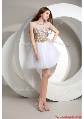 Perfect A Line Beaded Mini Length Prom Dresses in White