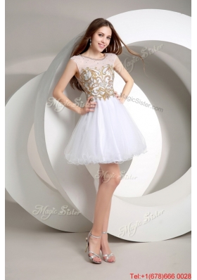 Perfect A Line Beaded Mini Length Prom Dresses in White