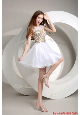 Perfect A Line Beaded Mini Length Prom Dresses in White