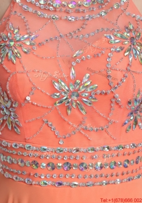 Perfect Beaded Empire Orange Prom Dresses with Halter Top