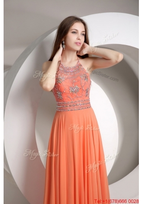 Perfect Beaded Empire Orange Prom Dresses with Halter Top