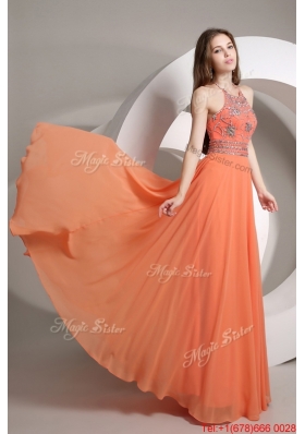 Perfect Beaded Empire Orange Prom Dresses with Halter Top