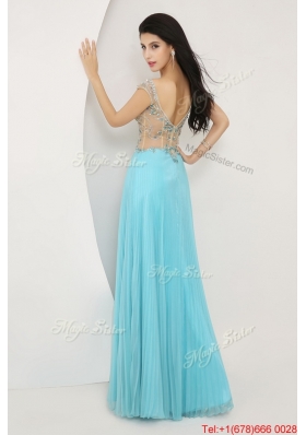 Perfect Beaded Straps Zipper Up Prom Dresses with Cap Sleeves