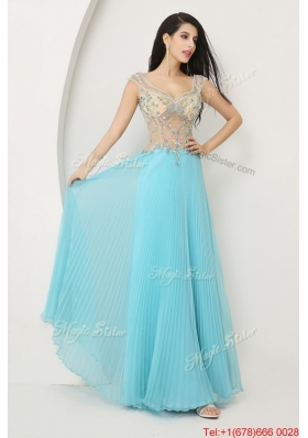 Perfect Beaded Straps Zipper Up Prom Dresses with Cap Sleeves