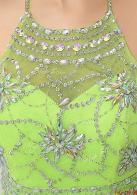 Perfect Halter Top Beaded Prom Dresses in Spring Green