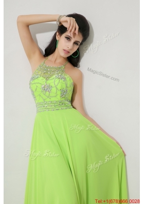 Perfect Halter Top Beaded Prom Dresses in Spring Green