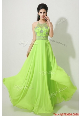 Perfect Halter Top Beaded Prom Dresses in Spring Green