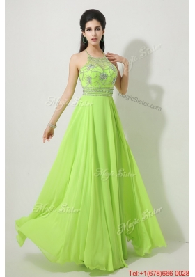 Perfect Halter Top Beaded Prom Dresses in Spring Green