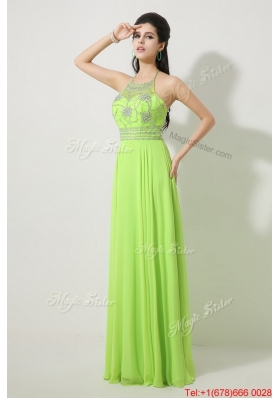 Perfect Halter Top Beaded Prom Dresses in Spring Green