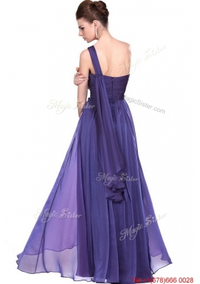 Perfect  One Shoulder Purple Prom Dresses with Beading