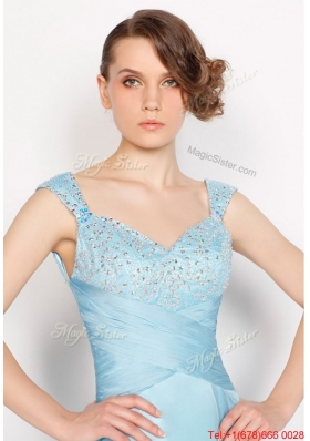 Perfect Straps Ruched Light Blue Prom Dresses with Beading