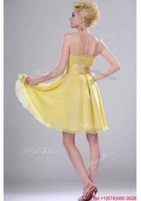 Perfect Yellow Mini Length Prom Dresses with Spaghetti Straps