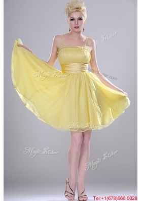 Perfect Yellow Mini Length Prom Dresses with Spaghetti Straps