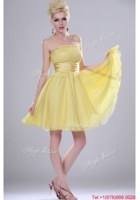 Perfect Yellow Mini Length Prom Dresses with Spaghetti Straps