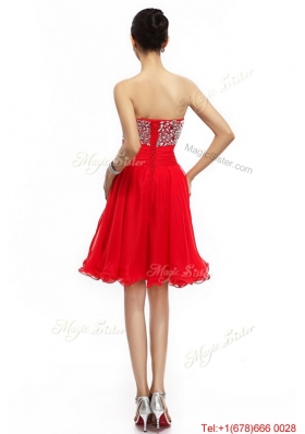 Romantic A Line Sweetheart Beaded Prom Dresses in Red