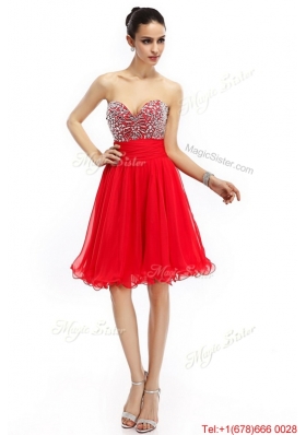 Romantic A Line Sweetheart Beaded Prom Dresses in Red