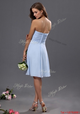 2016 Beautiful Ruching and Hand Made Flower Short Prom Dress in Light Blue