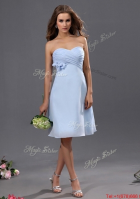 2016 Beautiful Ruching and Hand Made Flower Short Prom Dress in Light Blue