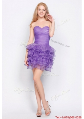 2016 Beautiful Sweetheart Lavender Short Prom Dresses with Ruffled Layers