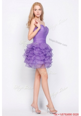 2016 Beautiful Sweetheart Lavender Short Prom Dresses with Ruffled Layers