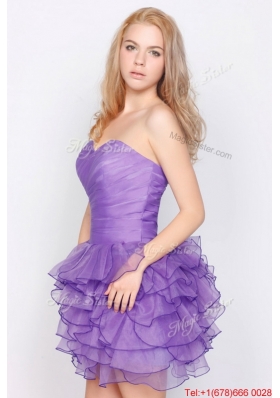 2016 Beautiful Sweetheart Lavender Short Prom Dresses with Ruffled Layers