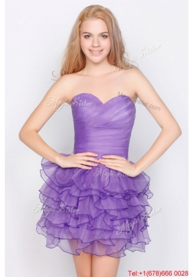 2016 Beautiful Sweetheart Lavender Short Prom Dresses with Ruffled Layers