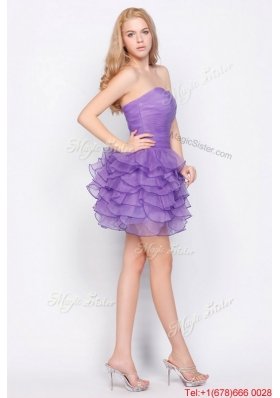 2016 Beautiful Sweetheart Lavender Short Prom Dresses with Ruffled Layers