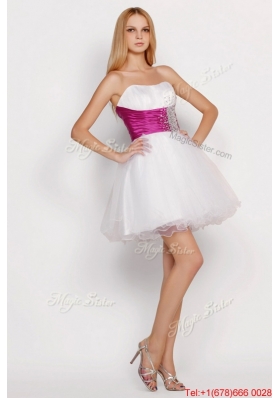 2016 Beautiful White Princess Short Prom Dresses with Beading and Belt