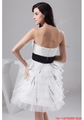 2016 Exquisite Belt and Ruffled Layers White Short Prom Dresses