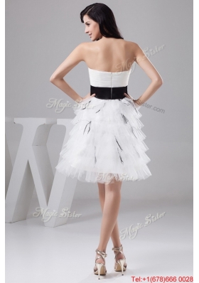 2016 Exquisite Belt and Ruffled Layers White Short Prom Dresses